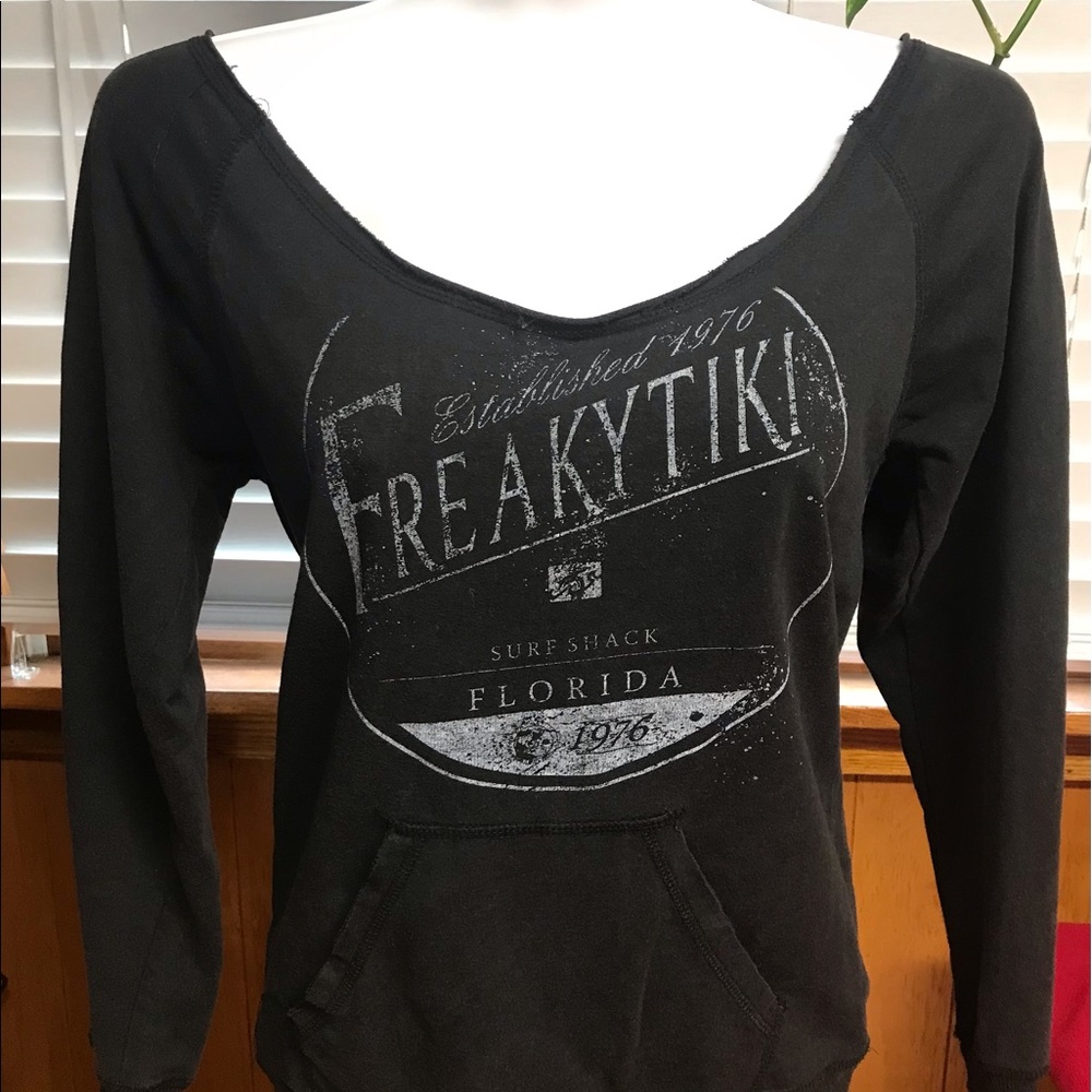 Freaky Tiki Florida Off-The-Shoulder Ladies Sweatshirt Black